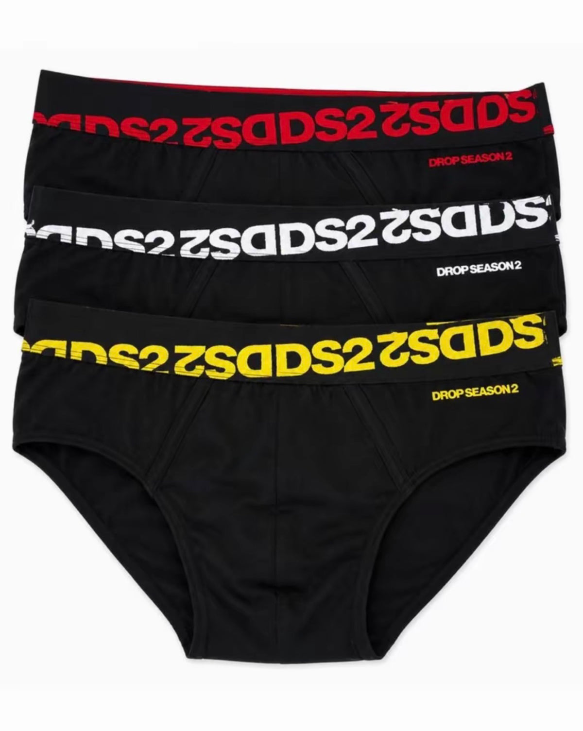 DS2 Drop Season 2 – Confezione da 3 Slip Uomo in Cotone Elasticizzato, Comfort Premium, Taglie dalla S alla XXXL, Colori Assortiti Nero/Bianco/Rosso/Nero-Giallo