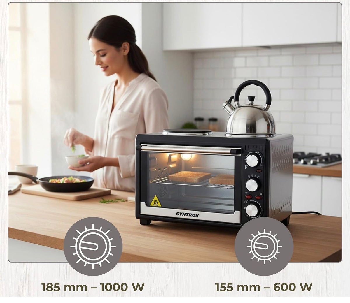 KUMTEL HLX-13560 Forno Elettrico da 40 Litri con Doppia Piastra Elettrica, Funzione Grill, Riscaldamento Superiore e Inferiore, Teglia e Griglia Inclusi 4