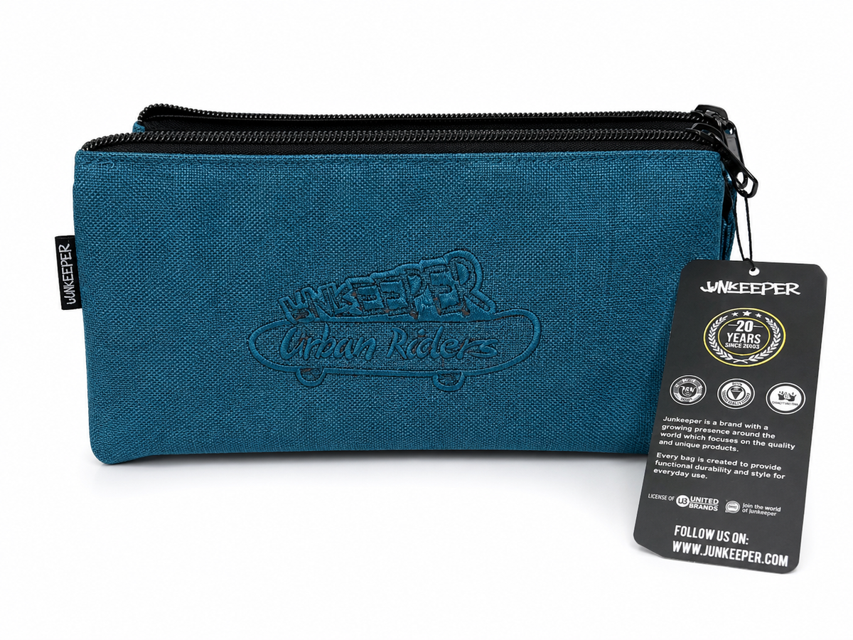 Junkeeper Astuccio Scuola 2 Scomparti con Doppia Zip – Portapenne in Tessuto Resistente, Astuccio Capiente per Penne, Matite e Accessori – Colore Petrolio