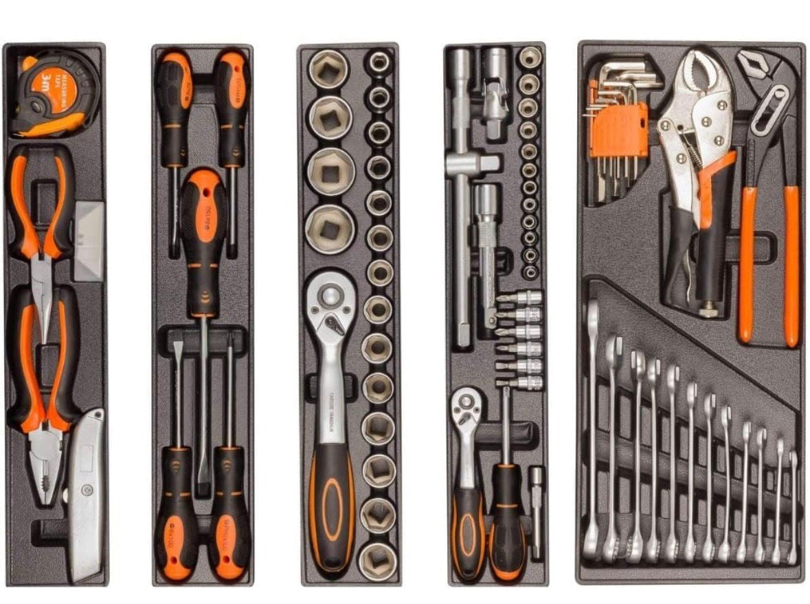 A.M.C. Cassetta Attrezzi Chiavi Completa con 85 Pezzi in Metallo Cassetta Porta Utensili Organizer per Attrezzi Resistente Pieghevole con Occhiello per Lucchetto per Fai da Te Meccanico Elettricista