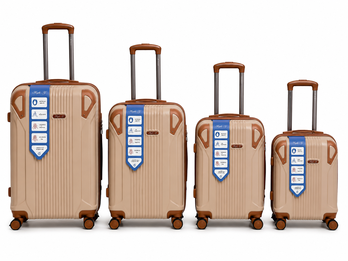 Set 4 Valigie Rigide ABS – Trolley 4 Pezzi con Ruote Girevoli 360°, Manico Telescopico, Ruote Removibili su Valigia Grande e Piccola, Valigie Impilabili 6