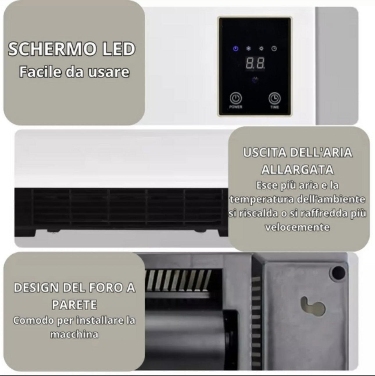 Stufa Elettrica da Parete Basso Consumo Caldo/Freddo Termoconvettore Max 2000W