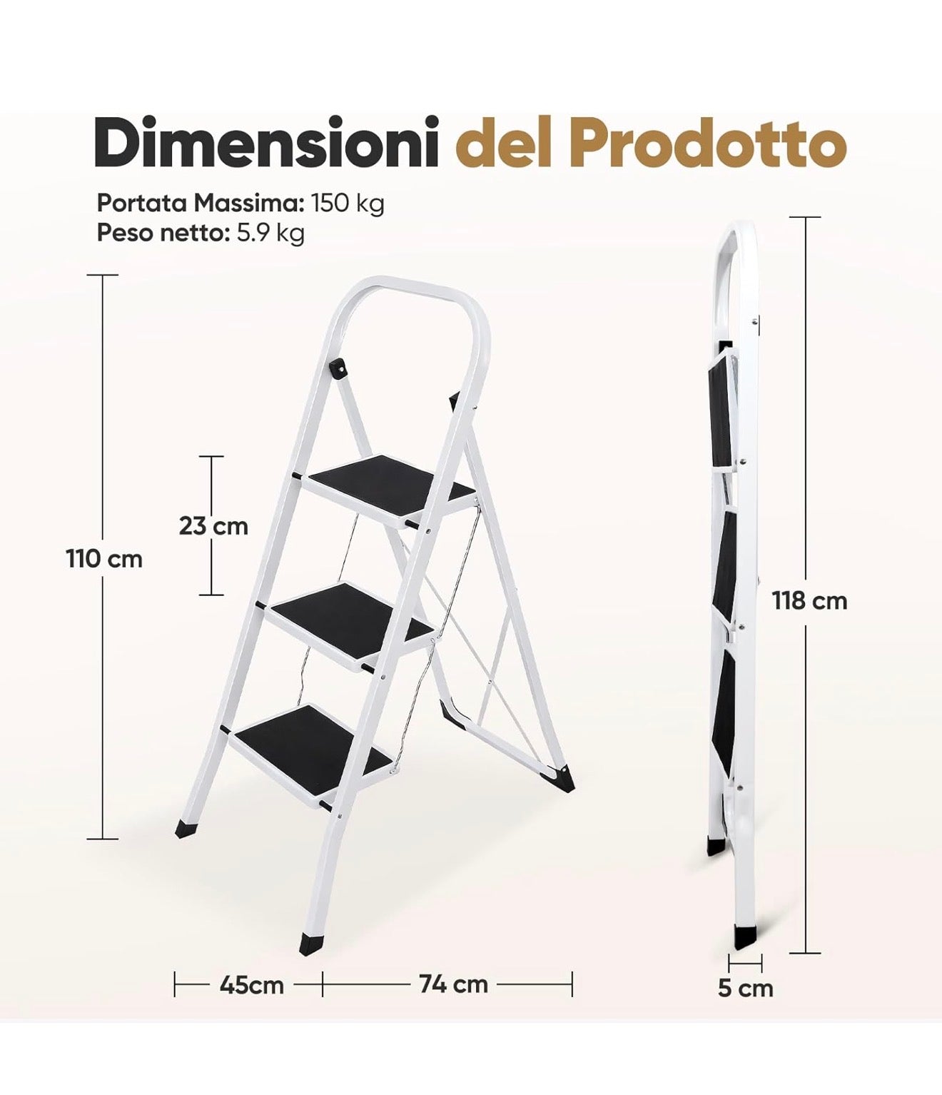Scala Domestica 3 Gradini con Maniglione | Antiscivolo | 150 Kg 10
