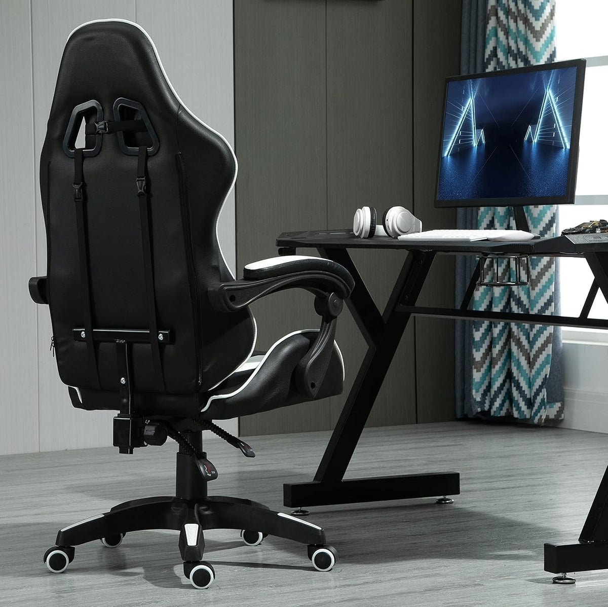 Gaming Ergonomica con Poggiapiedi Estraibile, Sedia da Gaming Reclinabile, Cuscino Cervicale e Supporto Lombare, Braccioli Imbottiti, Sedia da Ufficio per PC e Studio 6