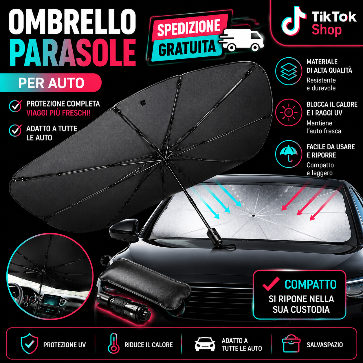 Ombrello Parasole Auto Premium | Blocca Sole e Raggi UV