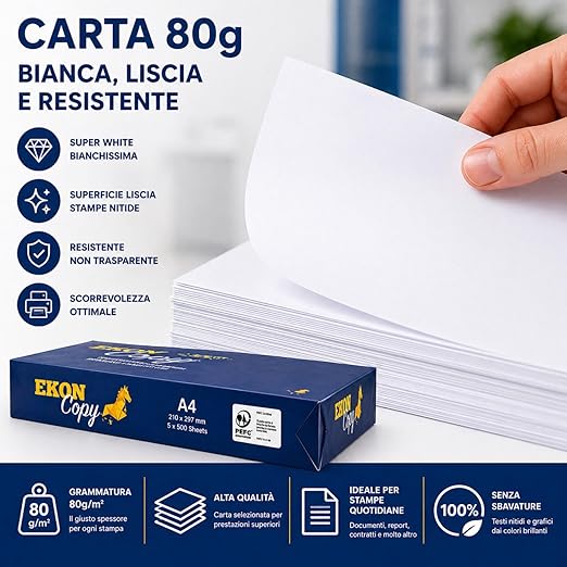 Risma Carta A4-5 pacchi da 500 fogli tot. 2500 fogli - Ideale per casa, scuola, ufficio 3