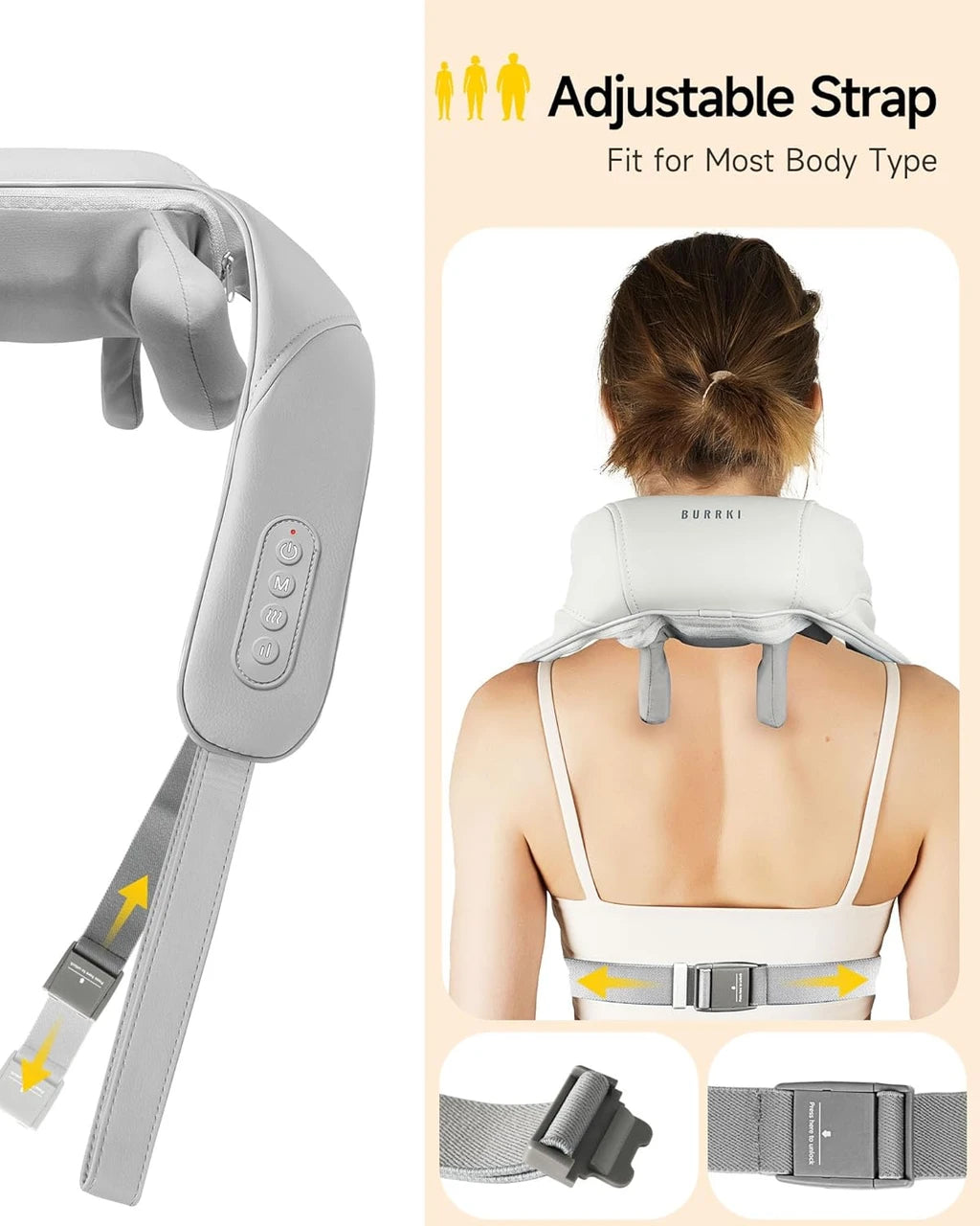 Massaggiatore Cervicale e Spalle Elettrico Ricaricabile, Massaggiatore Shiatsu 4D con Calore, Massaggio Profondo e Fascia Regolabile, Uso per Collo, Spalle, Schiena, Gambe e Corpo 1