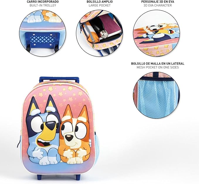 Zaino Trolley Bluey 3D  Zainetto Scuola e Asilo con Carrello Integrato 1
