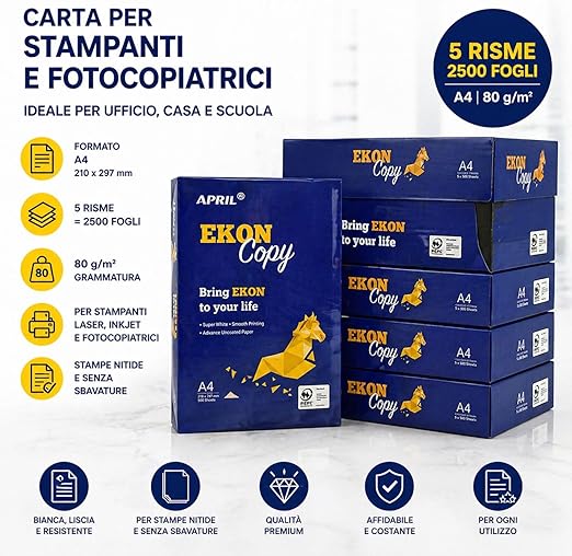 Risma Carta A4-5 pacchi da 500 fogli tot. 2500 fogli - Ideale per casa, scuola, ufficio 4