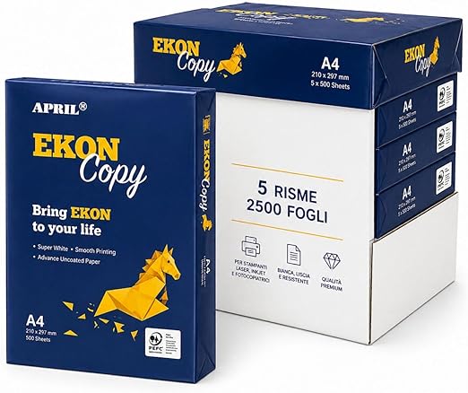 Risma Carta A4-5 pacchi da 500 fogli tot. 2500 fogli - Ideale per casa, scuola, ufficio 2