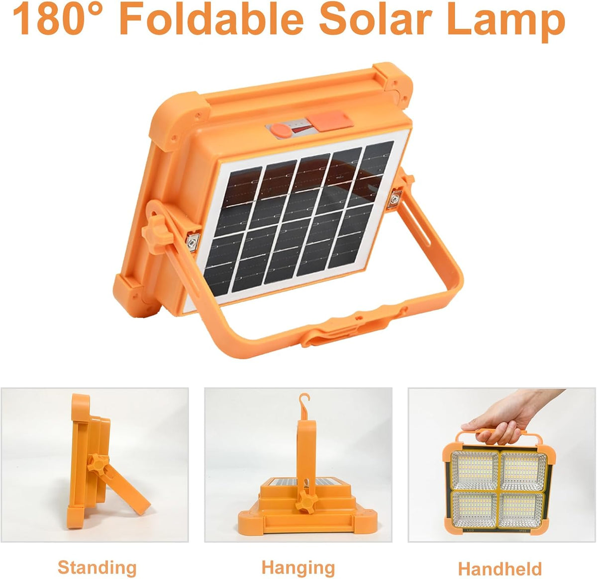 Faro LED Ricaricabile, Luce da Lavoro Portatile ad Energia Solare con Batteria 5 modalità di illuminazione - Ideale per campeggio, pesca, emergenza, garage, officina