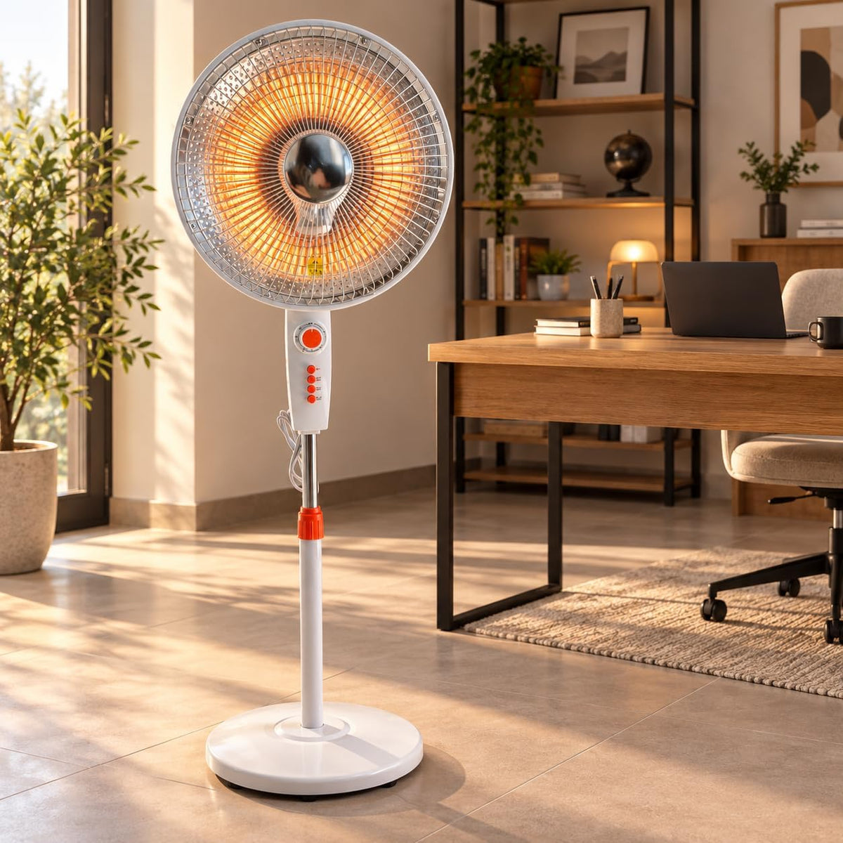 Stufa al Carbonio a Piantana 900w a Basso Consumo, Riscaldamento a Incandescenza, 2 Intensità di Calore, Oscillazione Orizzontale, Altezza Regolabile 100–126 cm, Timer 1 Ora 3