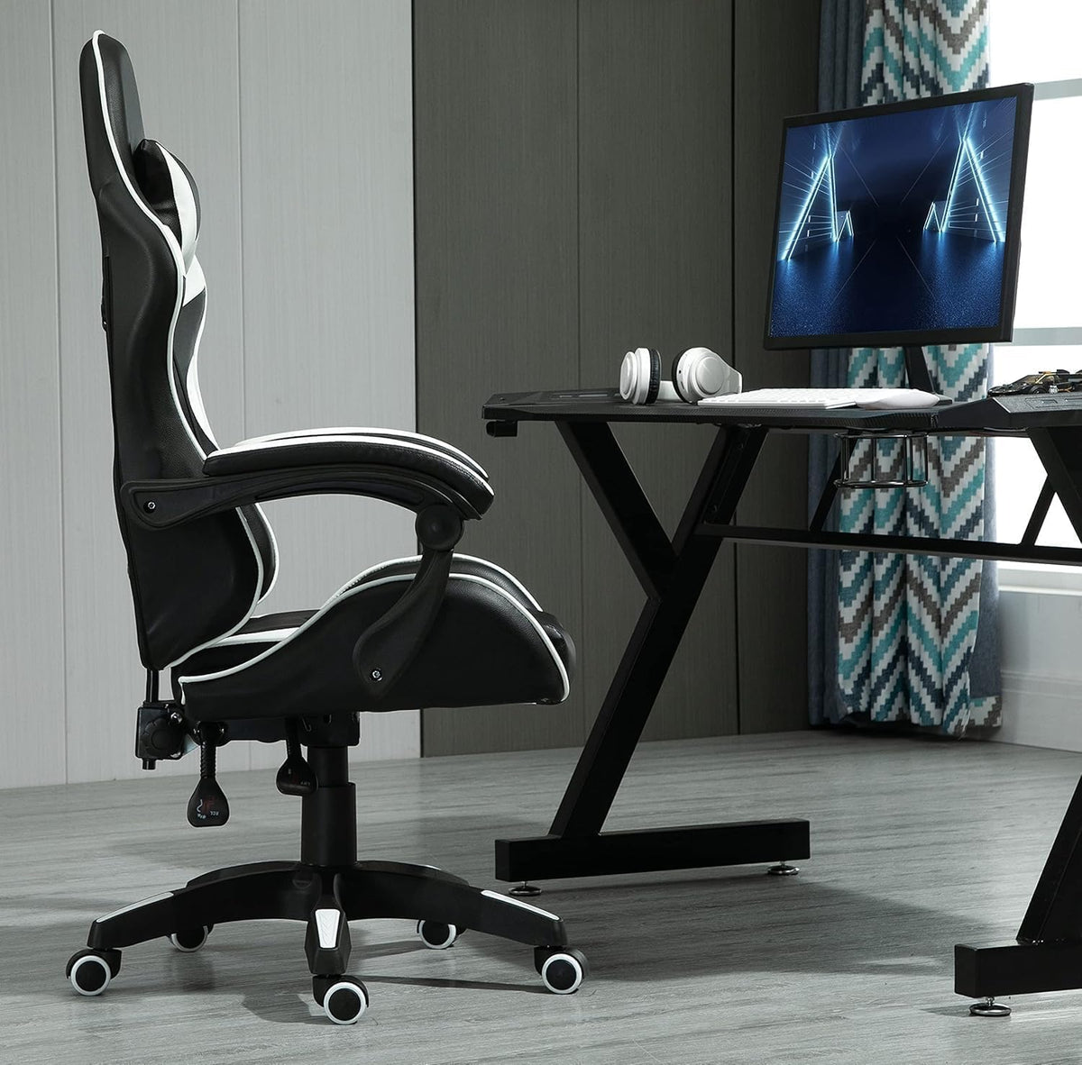 Gaming Ergonomica con Poggiapiedi Estraibile, Sedia da Gaming Reclinabile, Cuscino Cervicale e Supporto Lombare, Braccioli Imbottiti, Sedia da Ufficio per PC e Studio 5