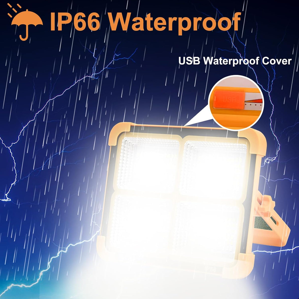Faro LED Ricaricabile, Luce da Lavoro Portatile ad Energia Solare con Batteria 5 modalità di illuminazione - Ideale per campeggio, pesca, emergenza, garage, officina 5