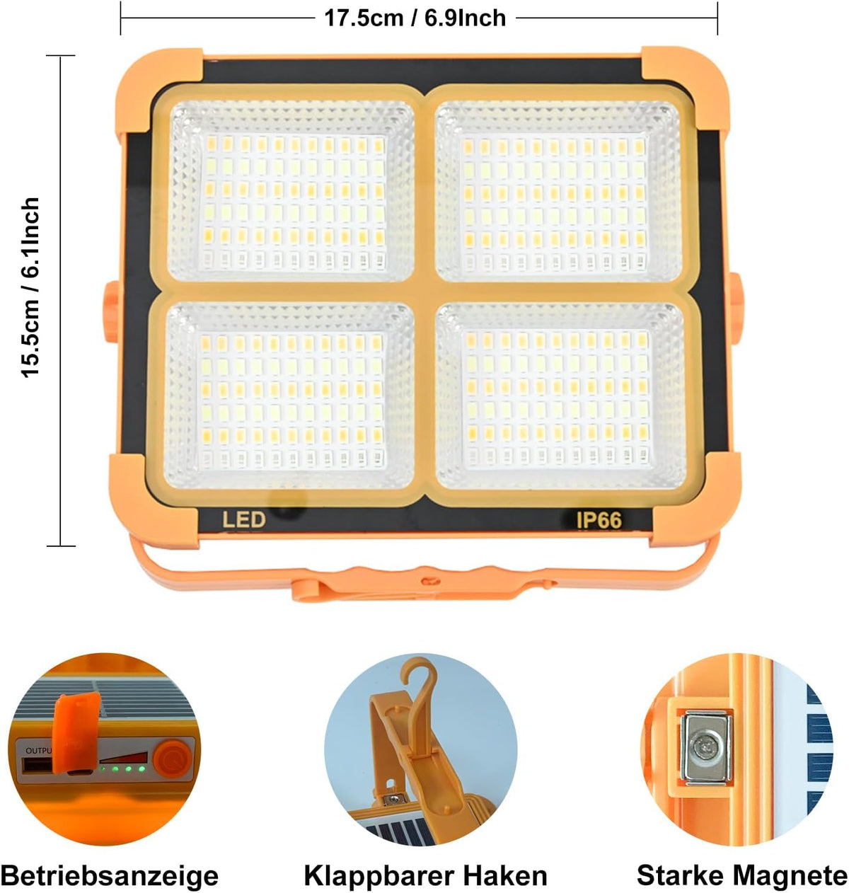 Faro LED Ricaricabile, Luce da Lavoro Portatile ad Energia Solare con Batteria 5 modalità di illuminazione - Ideale per campeggio, pesca, emergenza, garage, officina 6