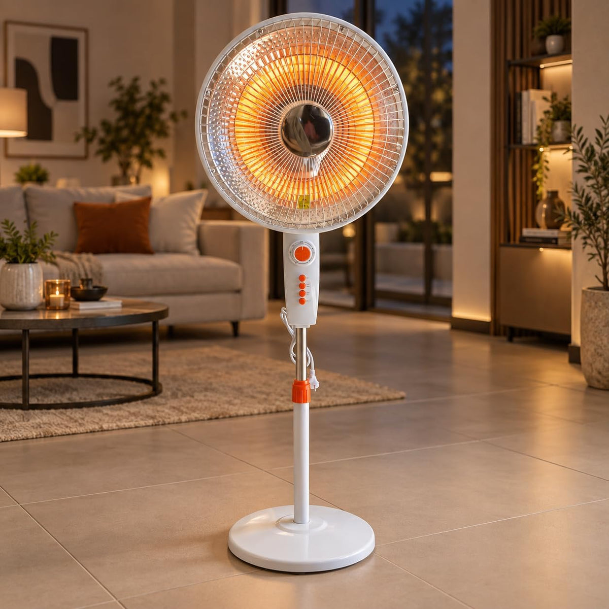 Stufa al Carbonio a Piantana 900w a Basso Consumo, Riscaldamento a Incandescenza, 2 Intensità di Calore, Oscillazione Orizzontale, Altezza Regolabile 100–126 cm, Timer 1 Ora 6