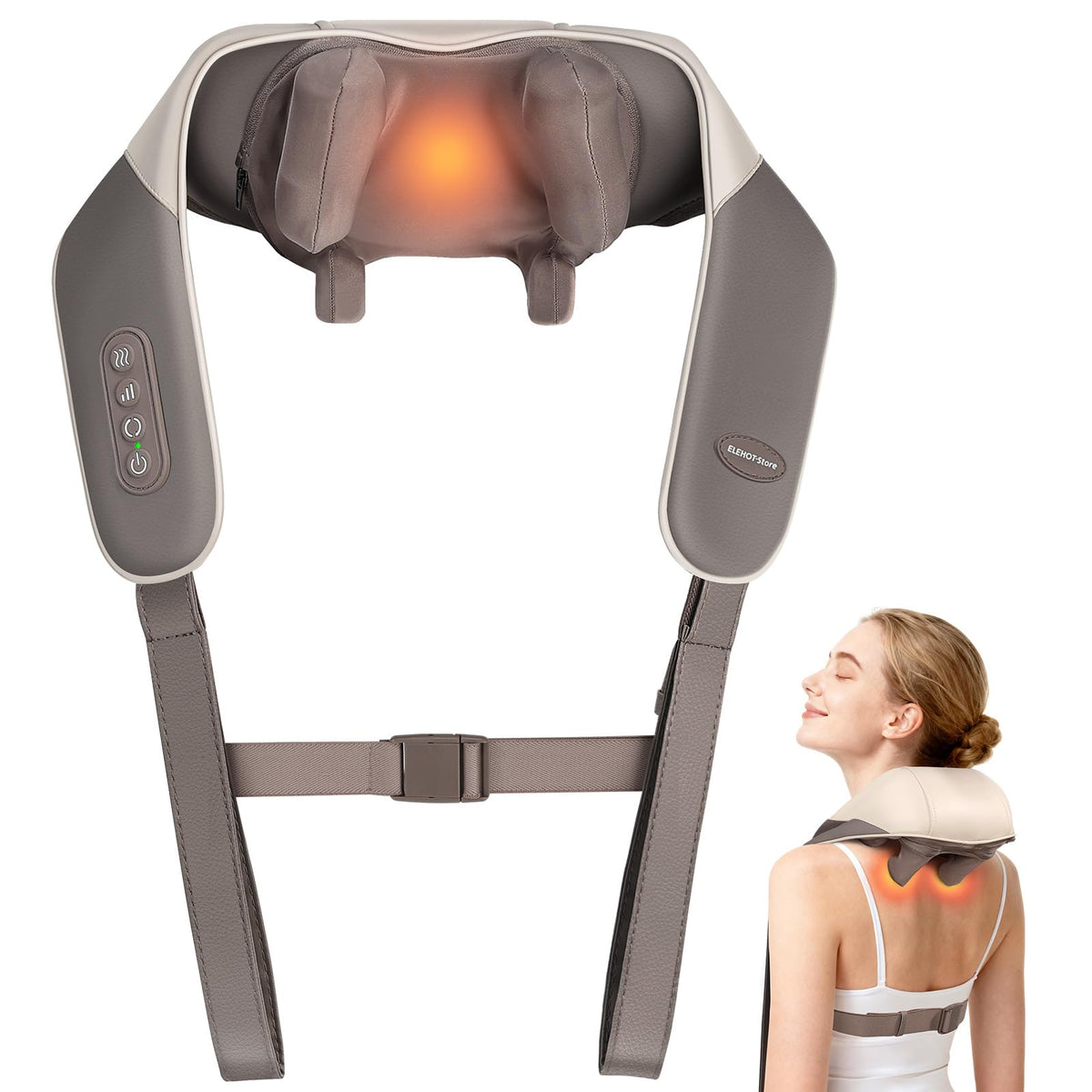 Massaggiatore Cervicale e Spalle Elettrico Ricaricabile, Massaggiatore Shiatsu 4D con Calore, Massaggio Profondo e Fascia Regolabile, Uso per Collo, Spalle, Schiena, Gambe e Corpo 2