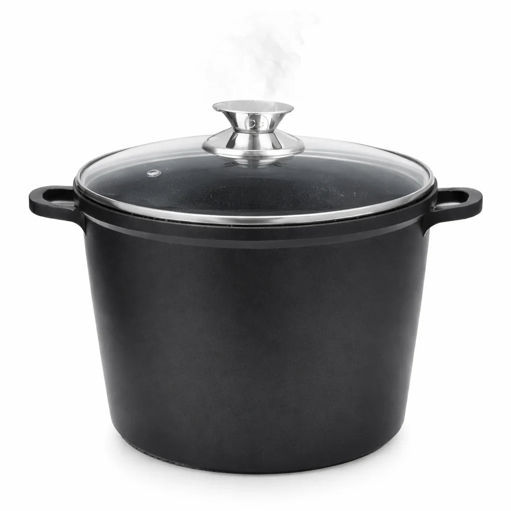Pentola Antiaderente Effetto Pietra con Coperchio in Vetro 28 cm – Compatibile con Induzione e Gas, Manici Removibili