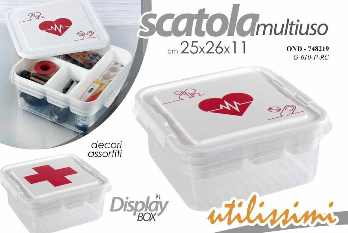 Scatola Multiuso con Coperchio – Contenitore Porta Medicinali, Pronto Soccorso e Piccoli Oggetti – 25 x 26 x 11 cm 1