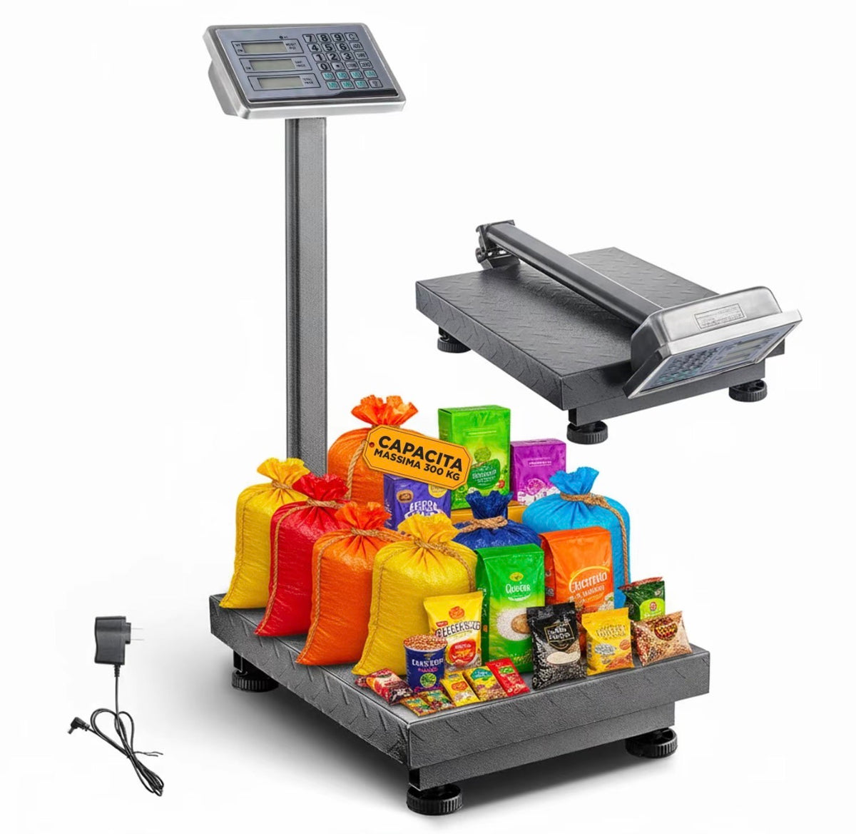 Bilancia Elettronica Richiudibile 300kg con Prezzo, Peso e Funzione di Accumulo