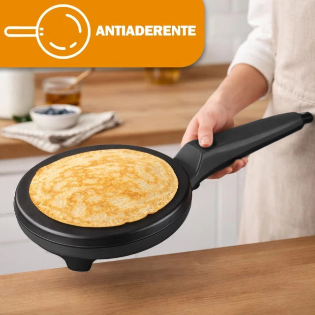 Crepiera Elettrica Nero Manico 700W Piastra Alluminio Rivestimento Antiaderente