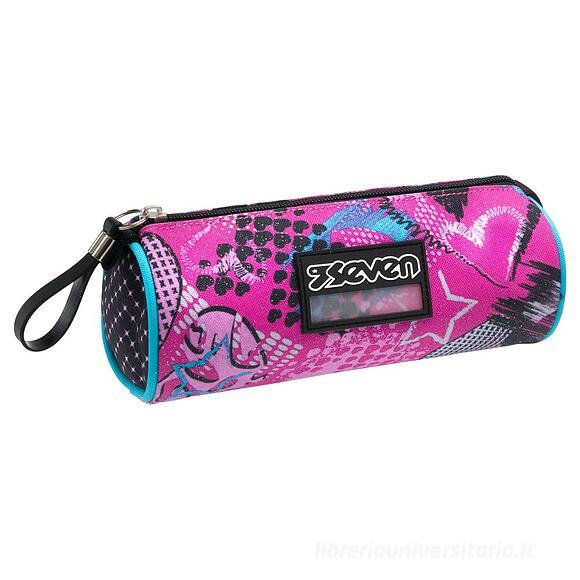 Astuccio Tombolino Seven – Portapenne Cilindrico con Zip, Fantasia Fucsia Multicolor, Capiente e Resistente per Scuola, Ufficio e Tempo Libero 301022241 1