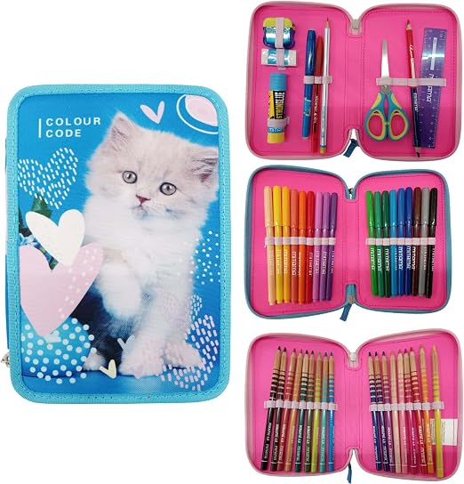 Seven Astuccio Colour Code, Portapenne 3 Zip con Set Completo di Cancelleria, Motivi Animali 4