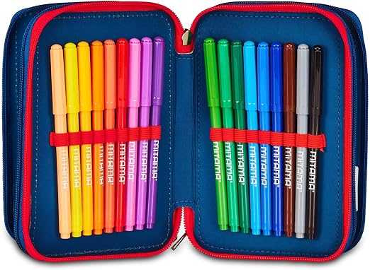 Seven Minnie Astuccio Scuola 3 Zip, Blu Denim, Portapenne Triplo Scomparto Completo Di Penne, Matite, Colori, Scuole Elementari, Bambina 5