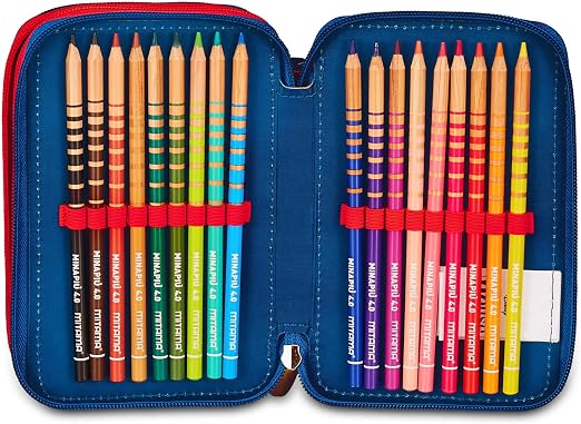 Seven Minnie Astuccio Scuola 3 Zip, Blu Denim, Portapenne Triplo Scomparto Completo Di Penne, Matite, Colori, Scuole Elementari, Bambina 2