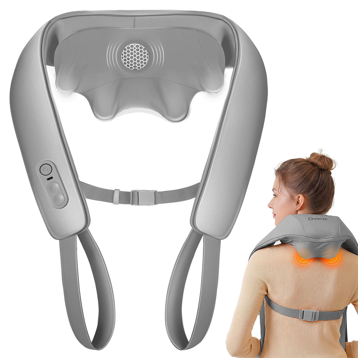 Massaggiatore Cervicale e Spalle Elettrico Ricaricabile, Massaggiatore Shiatsu 4D con Calore, Massaggio Profondo e Fascia Regolabile, Uso per Collo, Spalle, Schiena, Gambe e Corpo 3