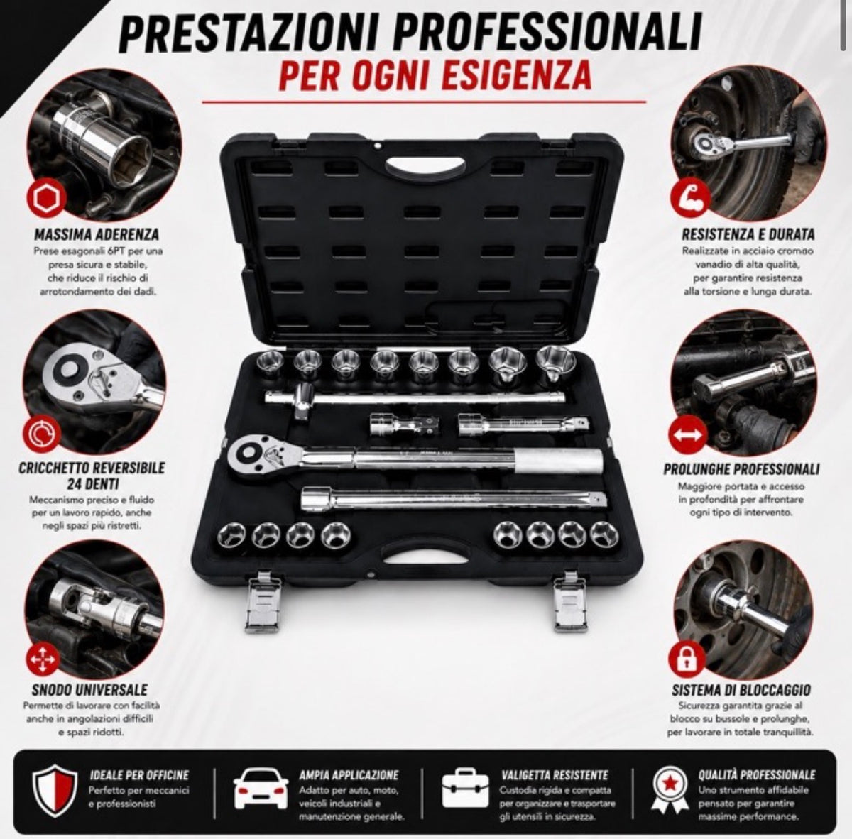 Set Bussole 21 Pezzi 3/4 12 Punte Professionale, Chiavi a Bussola in Acciaio 5