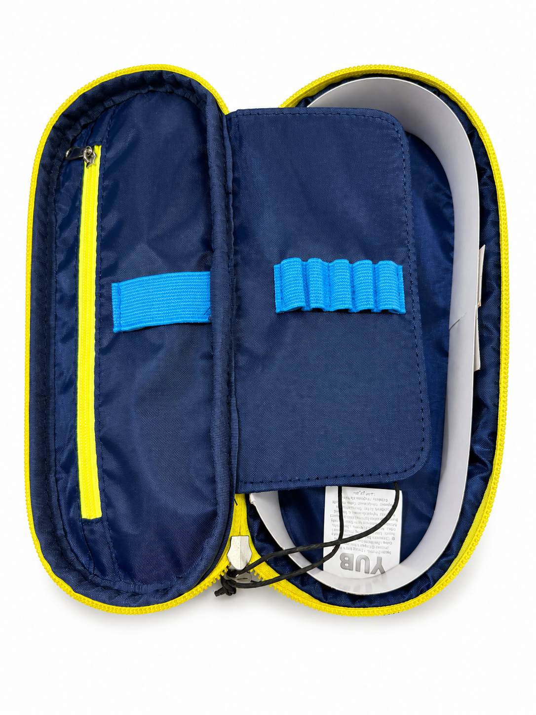 YUB Astuccio Ovale Scuola – Portapenne Rigido con Zip, Astuccio Compatto per Penne, Matite e Accessori – Design Colorato Blu e Giallo 4
