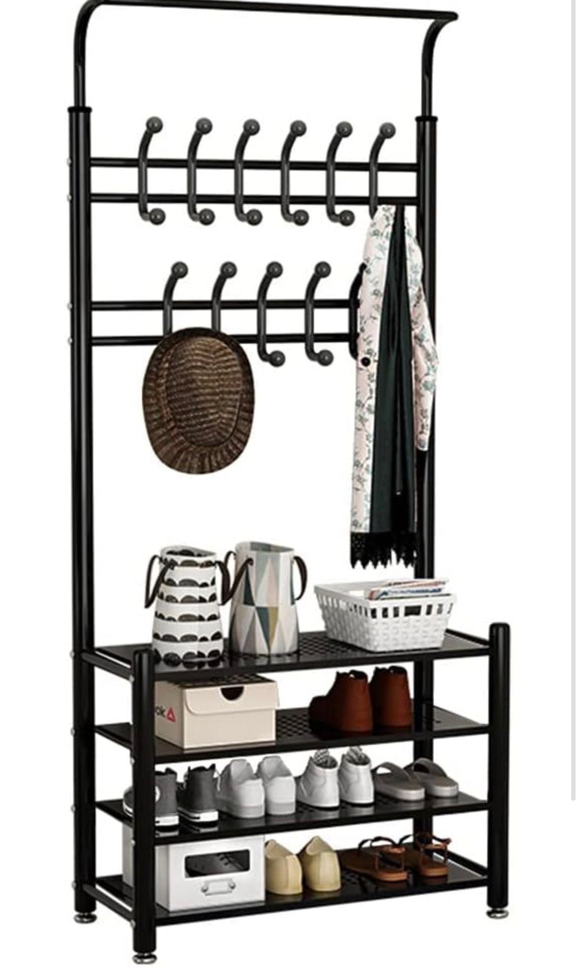 Appendiabiti, Appendiabiti Autoportante con Scarpiera a 4 Livelli e 12 Ganci, Organizzazione Di Vestiti e Scarpe Di Stoccaggio, per la Camera da Letto Del Corridoio Di Casa/a/66 * 30 * 190Cm 3