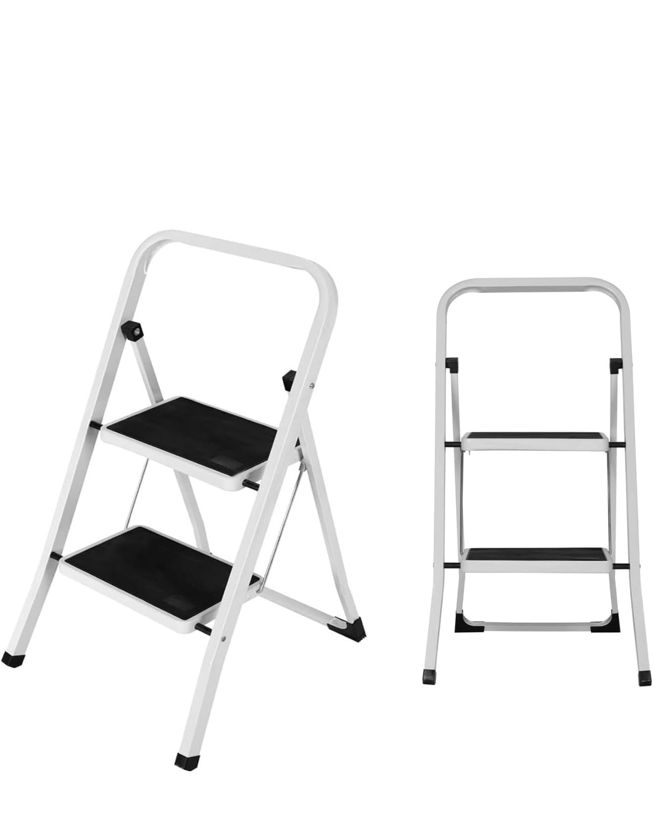 GrecoShop Scaletta Pieghevole 2 Gradini in Metallo Antiscivolo – Mini Scala Robusta e Stabile, Sgabello Salvaspazio con Piedini Antiscivolo, Ideale per Casa, Cucina, Armadi e Ripiani Alti 2