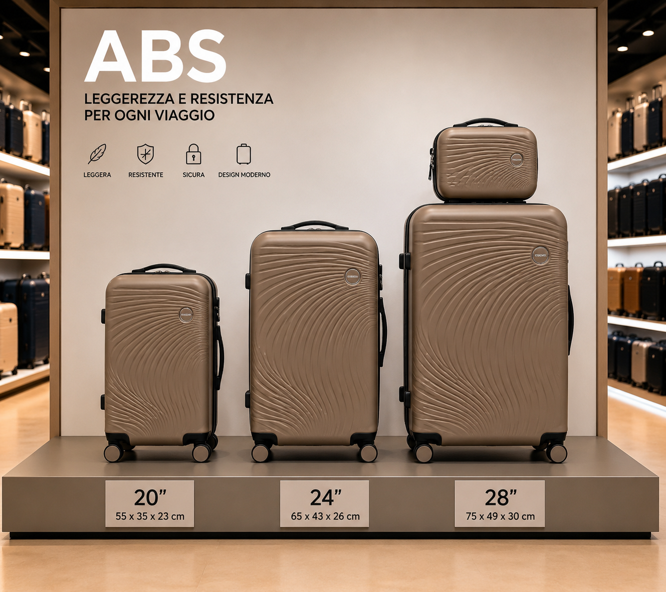 Set Completo Valigie Viaggio 4 Pezzi ABS Rigido con Beauty Case e Trolley Cabina 5