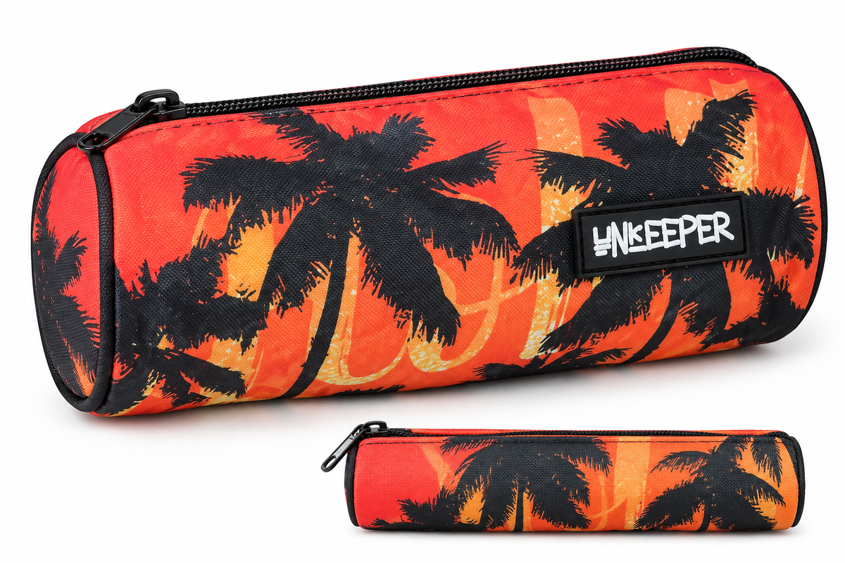 Astuccio Portapenne Cilindrico con Cerniera – Fantasia Palme Tropicali, Colorato e Compatto