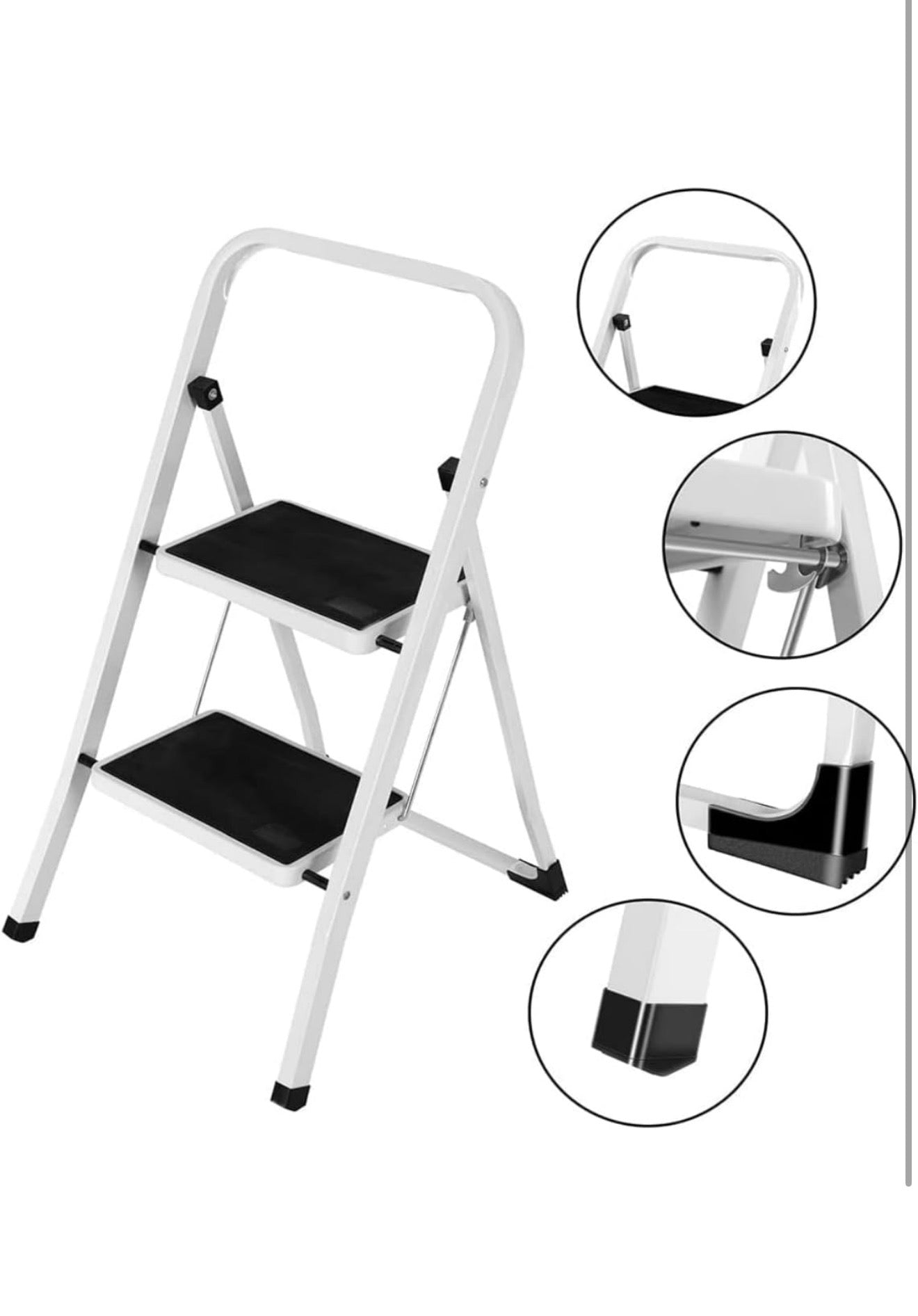 GrecoShop Scaletta Pieghevole 2 Gradini in Metallo Antiscivolo – Mini Scala Robusta e Stabile, Sgabello Salvaspazio con Piedini Antiscivolo, Ideale per Casa, Cucina, Armadi e Ripiani Alti 5