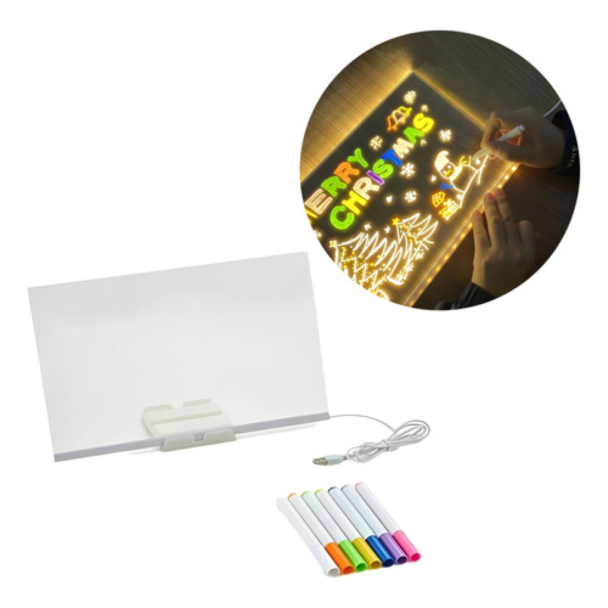 Lavagna luminosa in acrilico con 7 colori Penna/Stand, Lavagna Memo LED cancellabile, Arte Creativa Words Desktop Illuminato, lavagna magic note per ufficio Cafe School Casa(30 * 20cm) 5