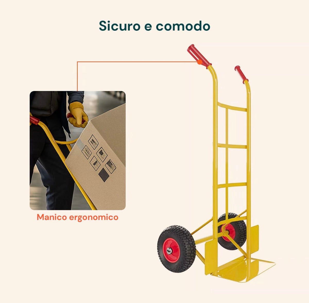 Carrello Portapacchi 200 kg – Carrello Trasporto Pieghevole a 2 Ruote, in Metallo, con Manico Ergonomico e Ruote Pneumatiche, per Giardino, Traslochi, Magazzino e Lavori Edili