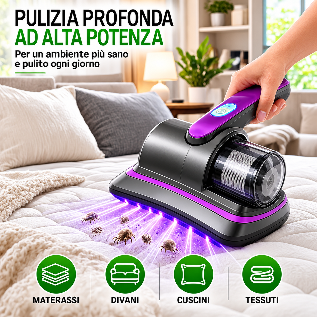 Aspiratore Antiacaro UV-C per Materassi, Divani, Cuscini e Tessuti – Pulizia Profonda ad Alta Potenza 1
