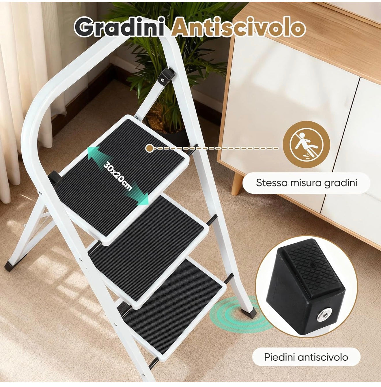 Scala Domestica 3 Gradini con Maniglione | Antiscivolo | 150 Kg 7
