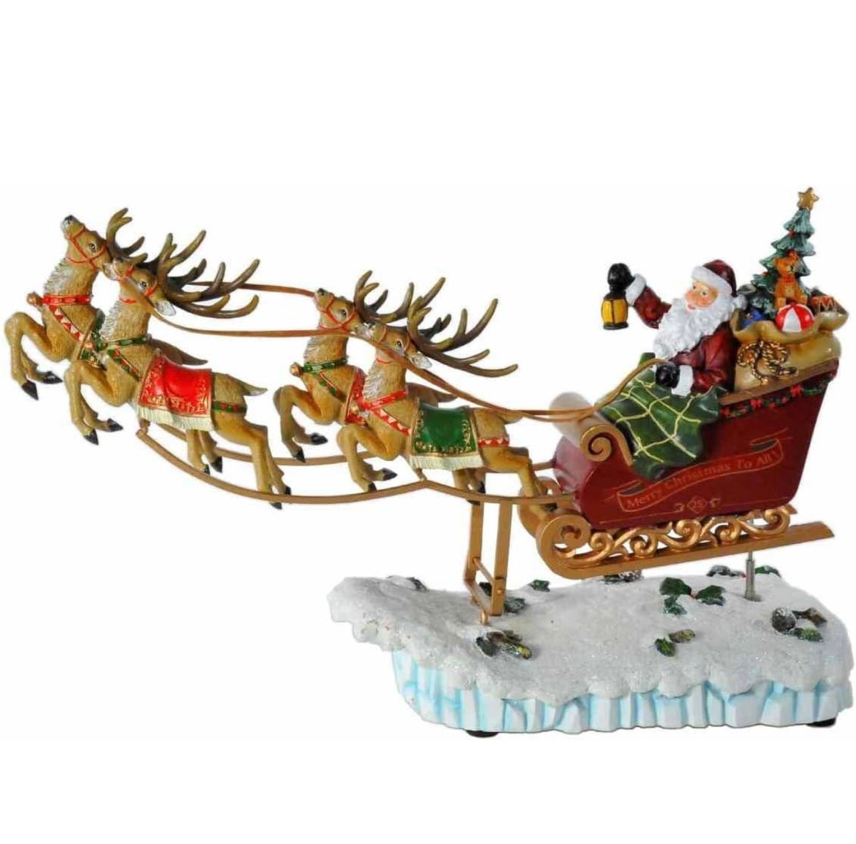 Puntale Rotante per Albero di Natale con Stella e Slitta di Babbo Natale con MOVIMENTO 65 cm Giostrina Natalizia Puntale con LUCI LED Fuori Porta Coccarda Ghirlanda addobbo Dorato Metallizzato 16 cm 5