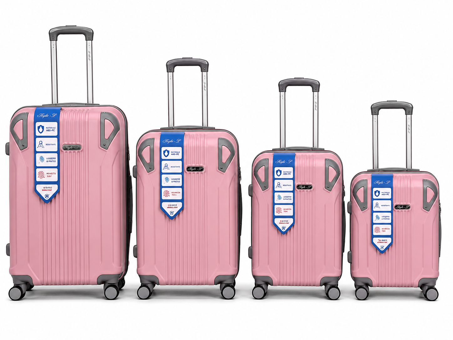 Set 4 Valigie Rigide ABS – Trolley 4 Pezzi con Ruote Girevoli 360°, Manico Telescopico, Ruote Removibili su Valigia Grande e Piccola, Valigie Impilabili 5