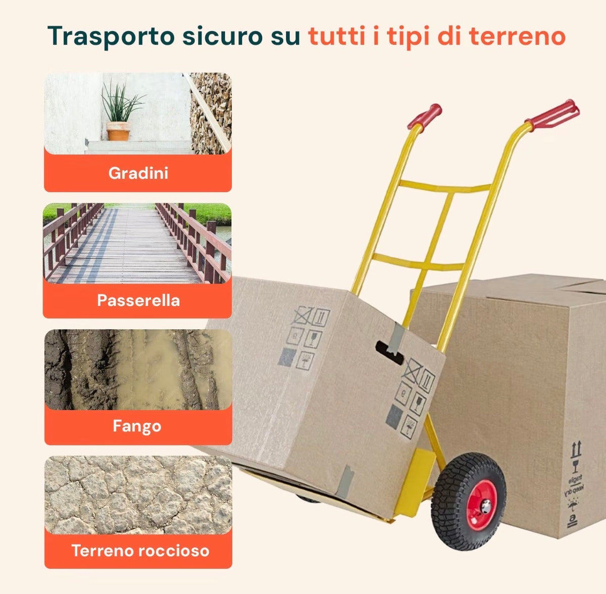 Carrello Portapacchi 200 kg – Carrello Trasporto Pieghevole a 2 Ruote, in Metallo, con Manico Ergonomico e Ruote Pneumatiche, per Giardino, Traslochi, Magazzino e Lavori Edili 3