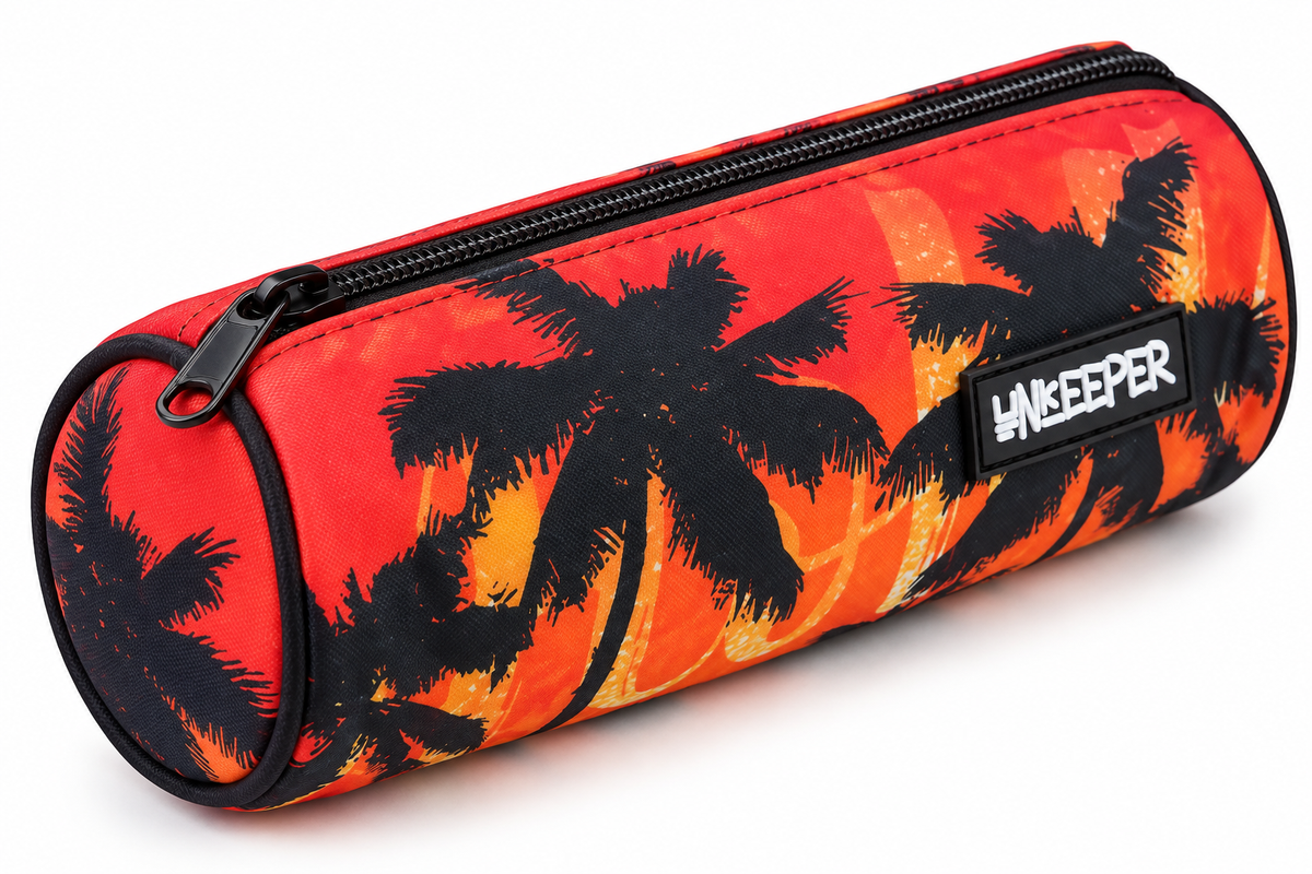 Astuccio Portapenne Cilindrico con Cerniera – Fantasia Palme Tropicali, Colorato e Compatto