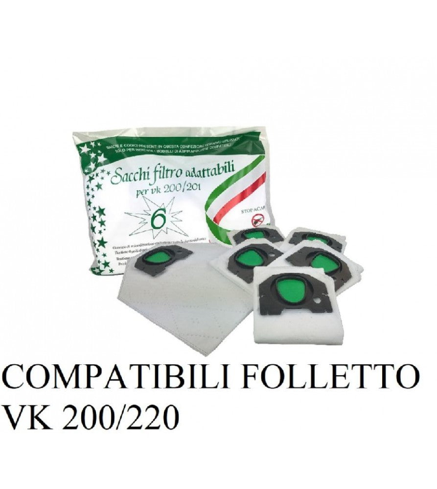 Sacchetti folletto profumati vk 135 136/vk140 150/ vk 200 220  pacco da 6pz compatibili