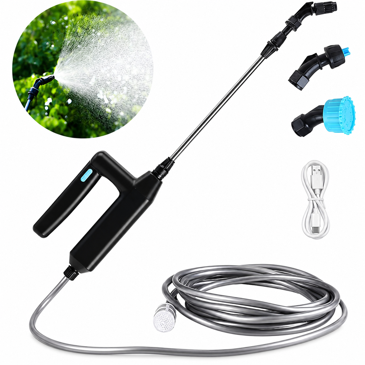 Idropulitrice Portatile Elettrica con Lancia Spray Estensibile, Pistola Lavaggio Multiuso con Tubo Flessibile, Ugelli Intercambiabili e Cavo USB – Per Auto, Finestre, Giardino, Piante e Pulizia Esterna 1