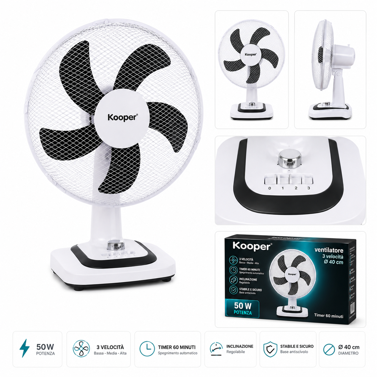 Ventilatore Kooper da Tavolo Ø 40 cm 50W con 3 Velocità e Timer 60 Minuti 5