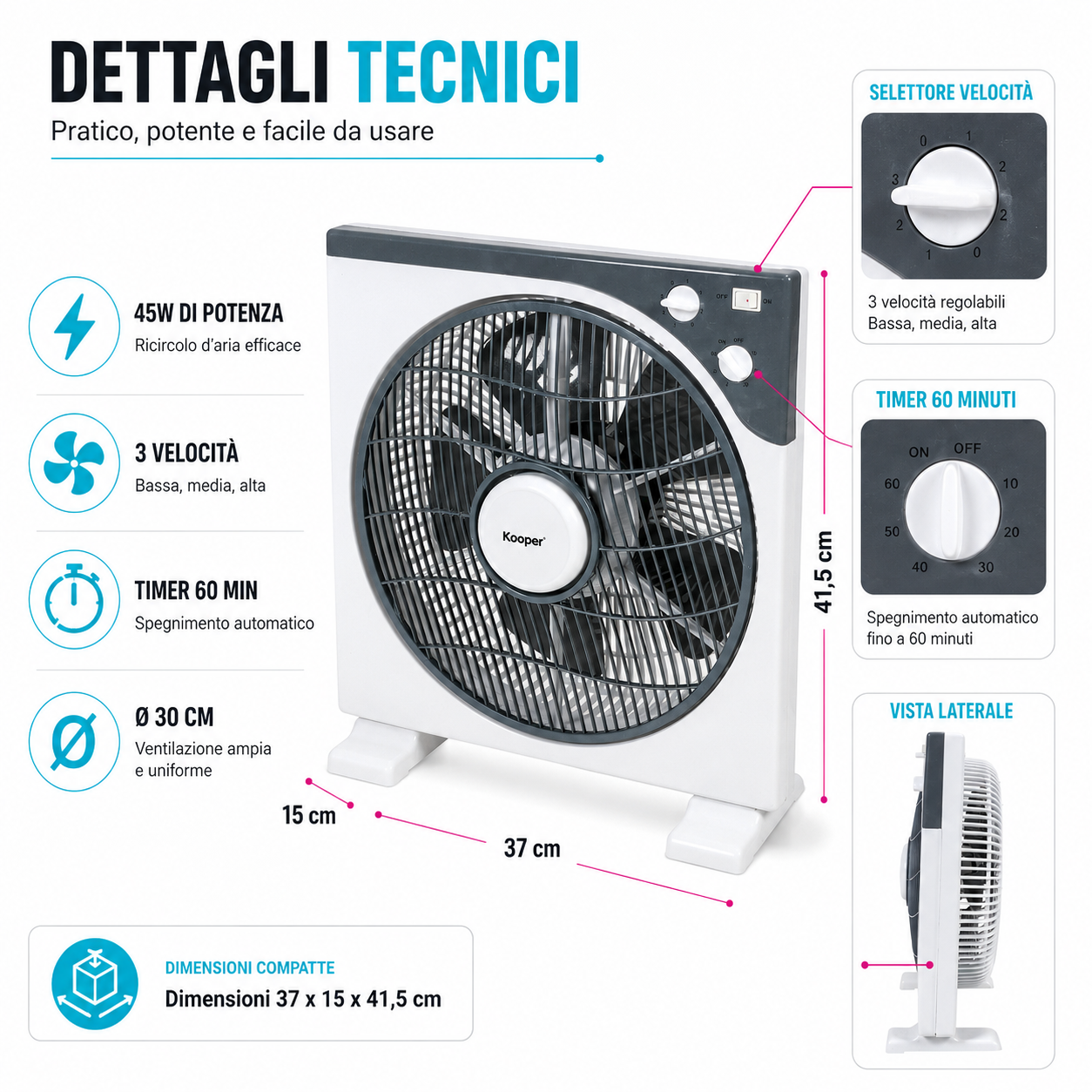 Ventilatore Box da Tavolo ArticFresh 30 cm 45W con Timer 60 Minuti, 3 Velocità, Compatto per Casa e Ufficio 3