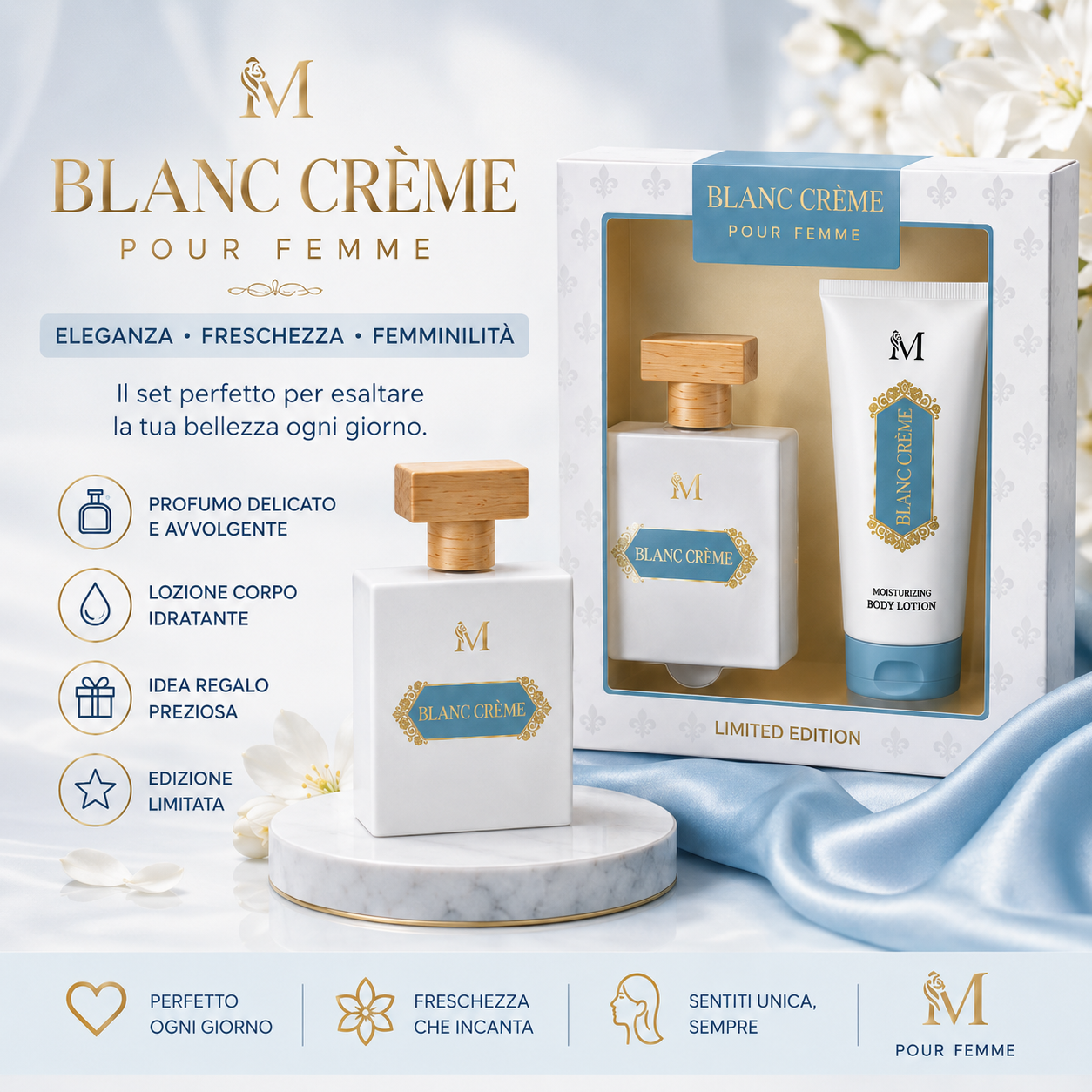 Blanc Crème Pour Femme Montage – Set Profumo Donna 50 ml e Lozione Corpo Idratante 1